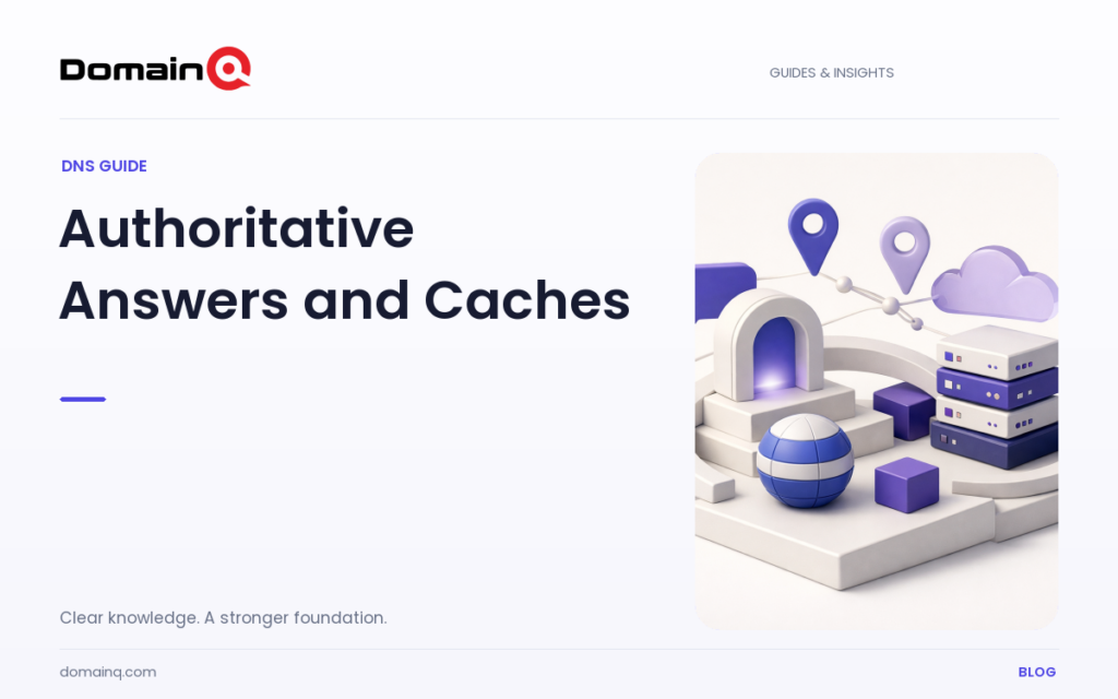 Why Can a DNS Answer Look Different on Different Networks? Authoritative Servers and Caches — DomainQ blog cover illustration