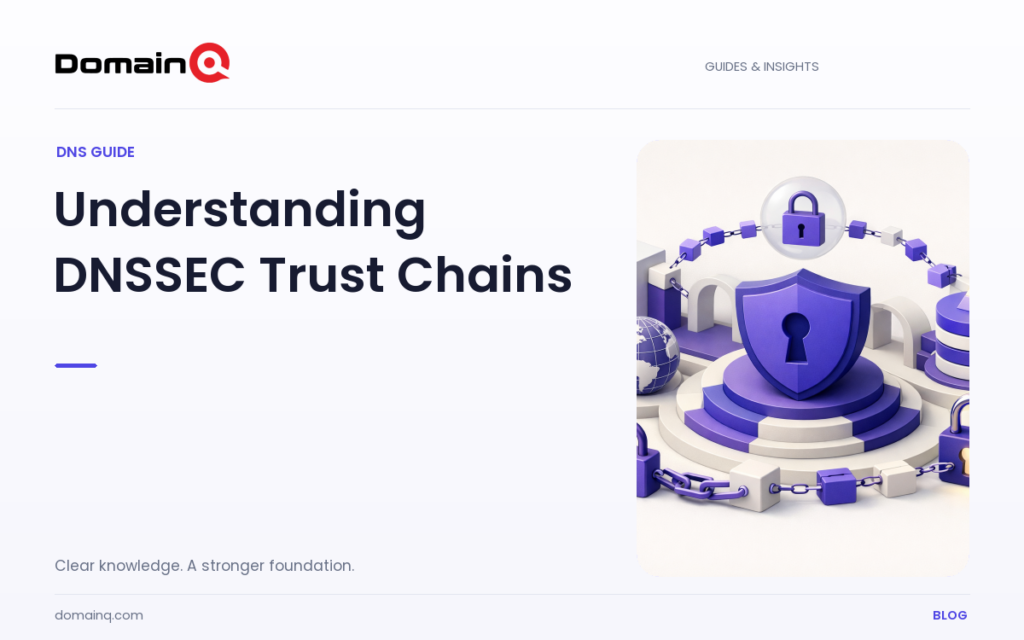 What Makes Up the DNSSEC Chain of Trust? — DomainQ blog cover illustration
