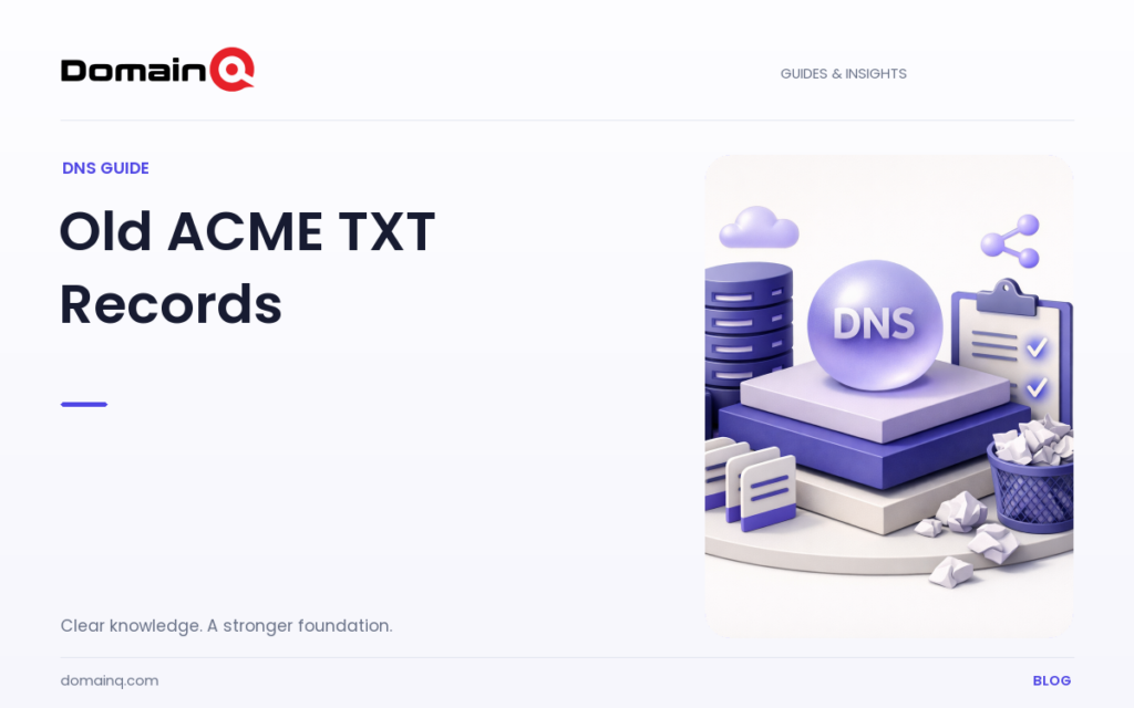 Why Should Old TXT Records Be Cleaned Up in DNS-01 Validation? — DomainQ blog cover illustration