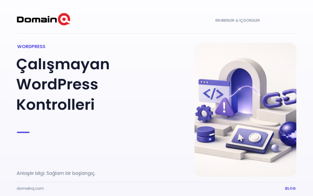 WordPress’te Menü veya Butonlar Çalışmıyorsa JavaScript Hatası Nasıl Ayıklanır? — DomainQ blog kapak görseli
