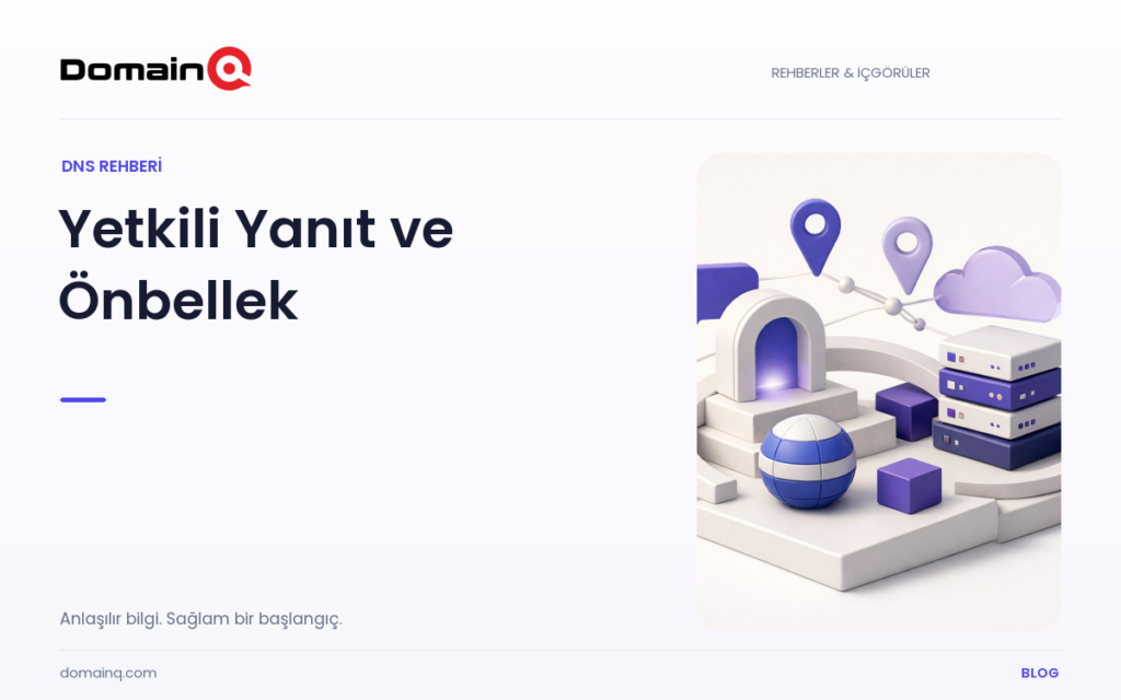 DNS Yanıtı Neden Farklı Ağlarda Farklı Görünebilir? Yetkili Sunucu ve Önbellek Ayrımı — DomainQ blog kapak görseli
