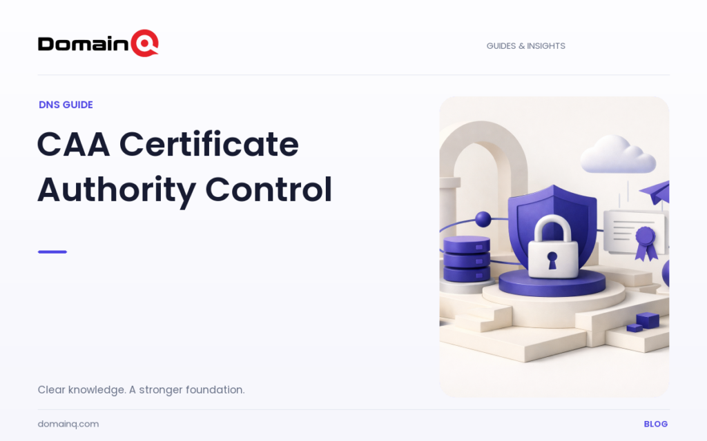 How Does a CAA Record Restrict Certificate Issuance? — DomainQ blog cover illustration