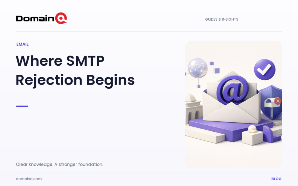 SMTP Recipient Rejection: Should You Check the Domain or the Mailbox? — DomainQ blog cover illustration